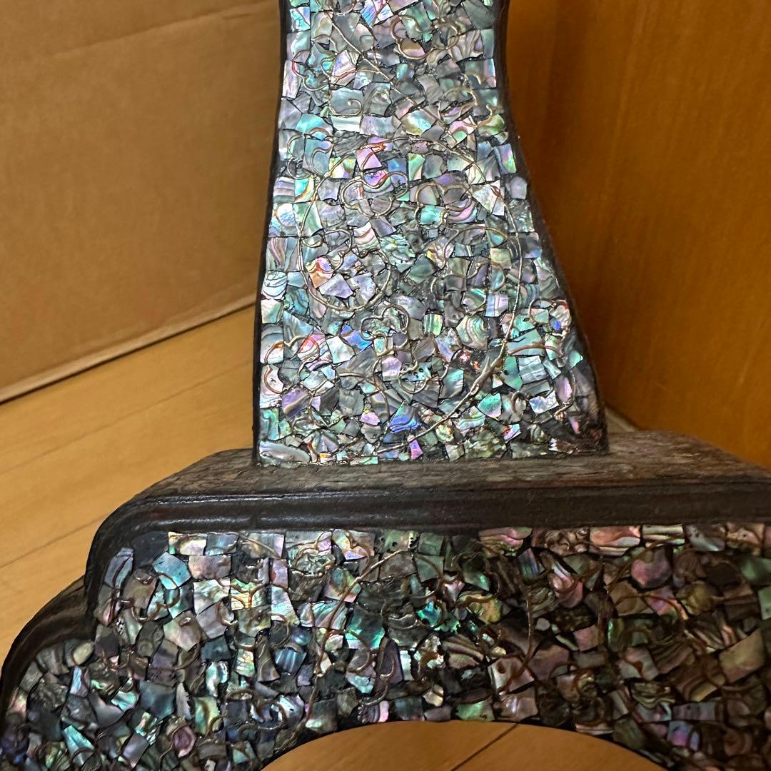 時代物 木製 螺鈿細工 富士山 刀掛け 3本掛 高さ約40.5cm 螺鈿細工