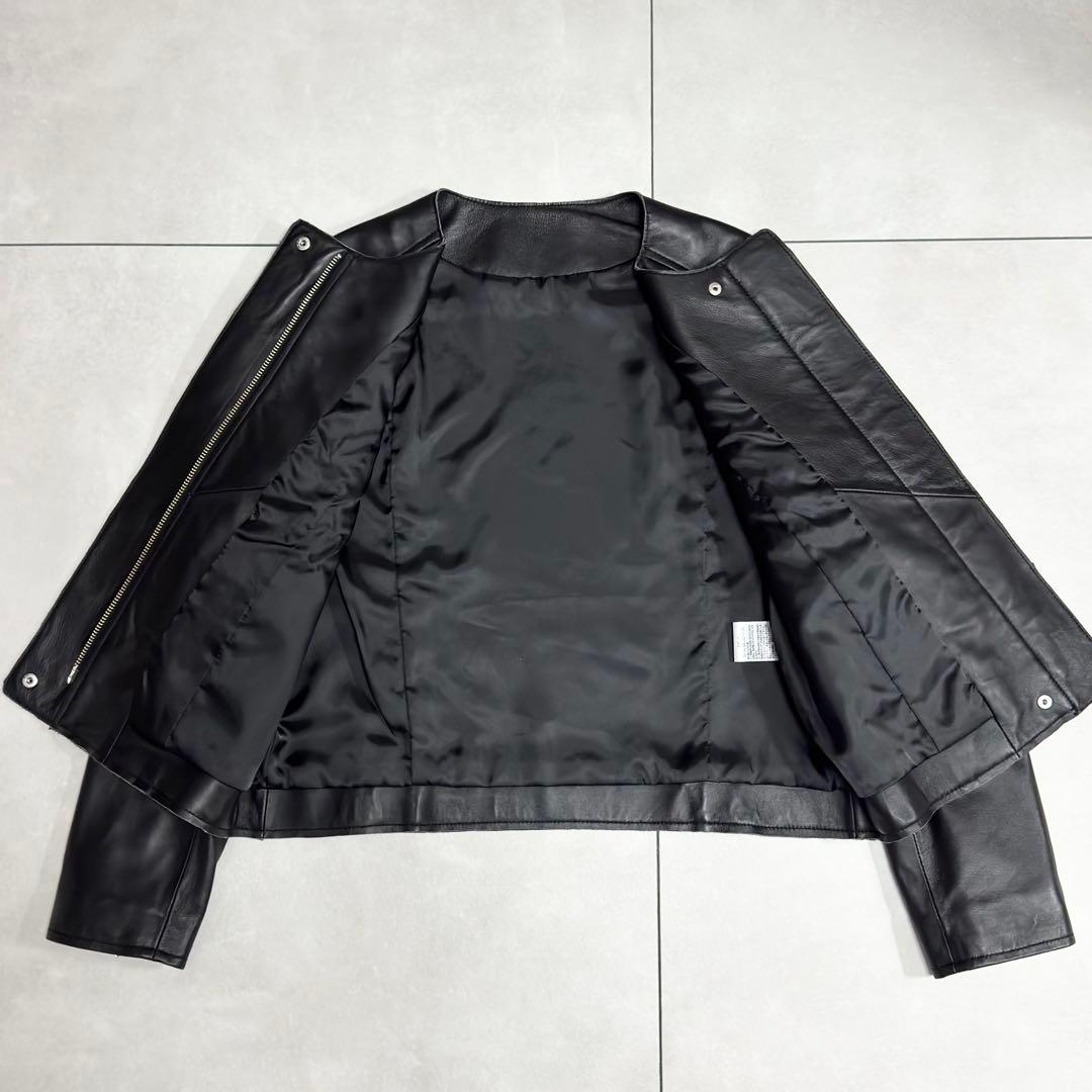未使用級✨もりのがっこう　ラムレザー ノーカラージャケットブルゾン　ブラック　L