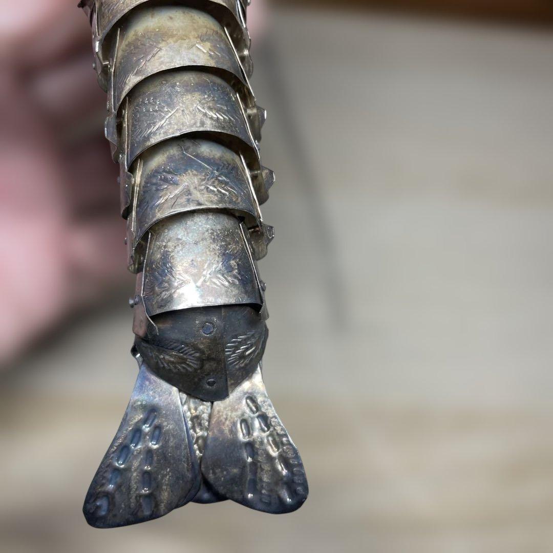 純銀製　自在海老置物　弘美在銘　箱なし