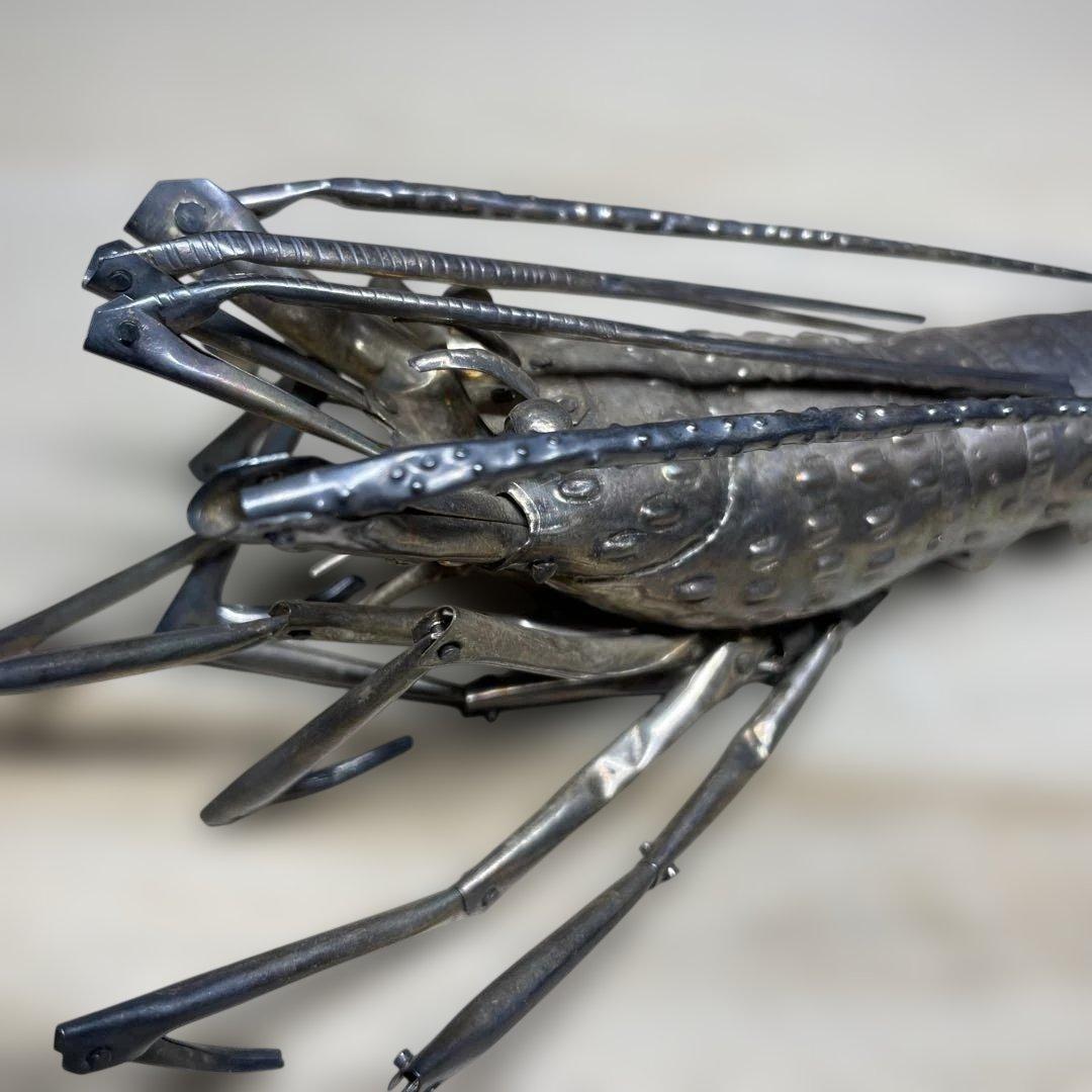 純銀製　自在海老置物　弘美在銘　箱なし