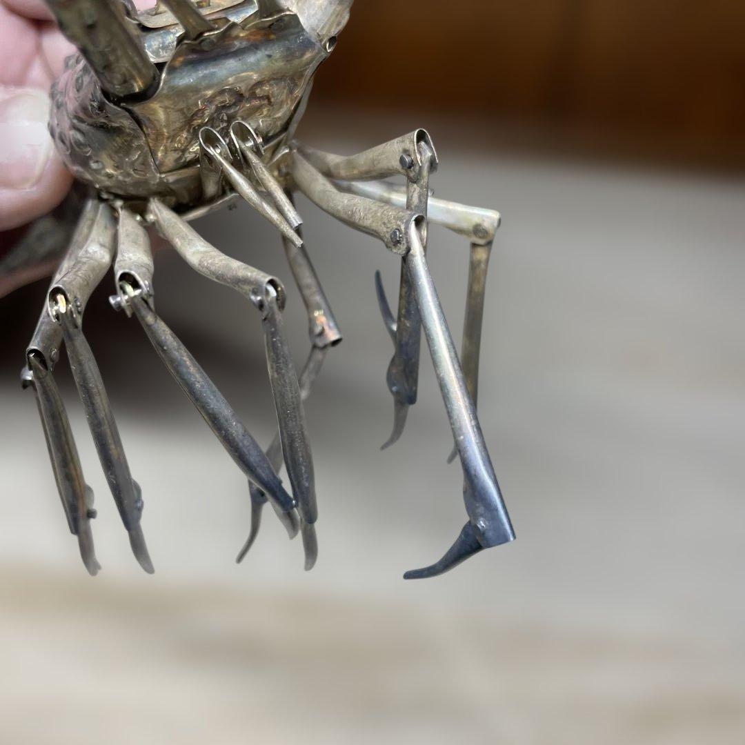 純銀製　自在海老置物　弘美在銘　箱なし