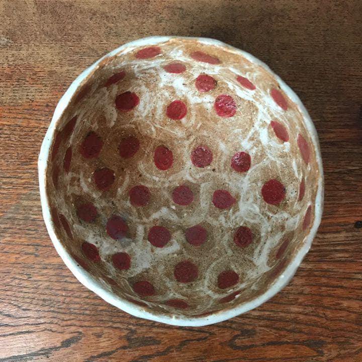 妻の作った 抹茶茶碗 陶芸 水玉模様 病める時もわりと元気だった息子の茶碗