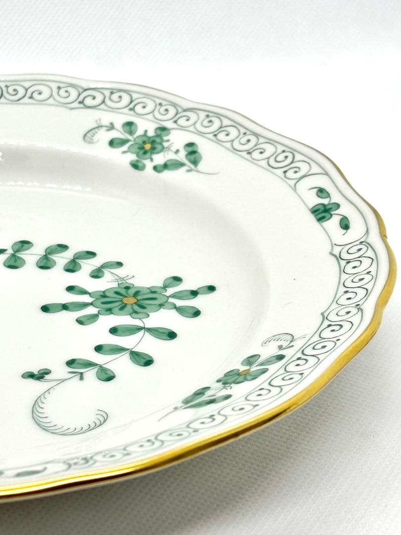 #オールドマイセン プレート グリーンフラワー 金彩装飾P-3