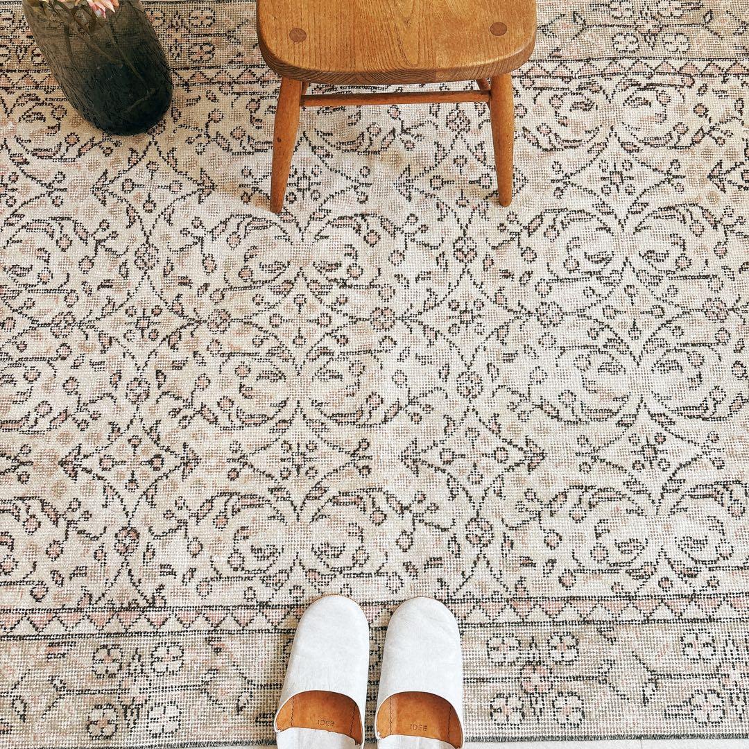 トルコ　ヴィンテージラグ　グリーン　ピンク