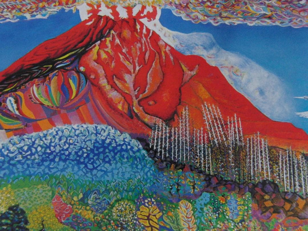 三輪孝一、【桜島ライブ】、希少な額装用画集より、新品額装付、状態良好