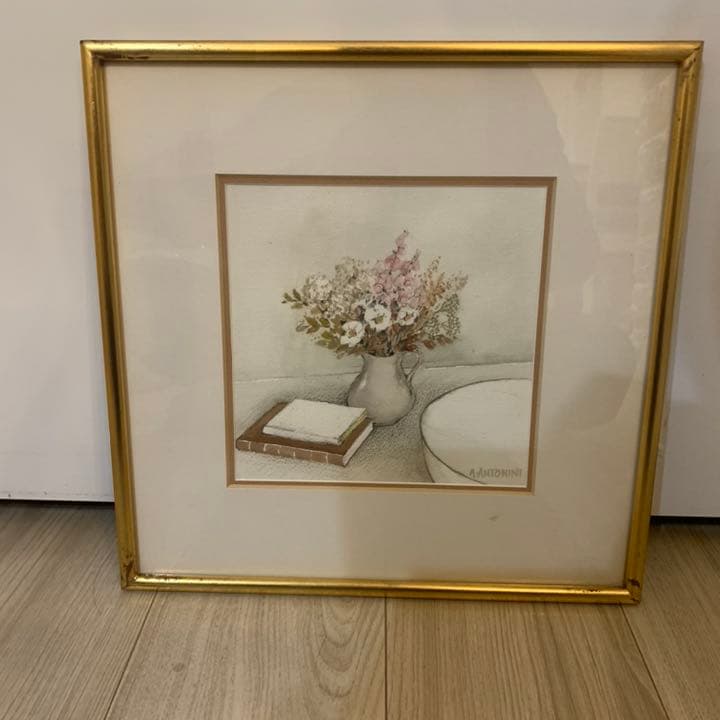 絵 A-ANTONINI アナピア・アントニーニ　水彩画　本と花