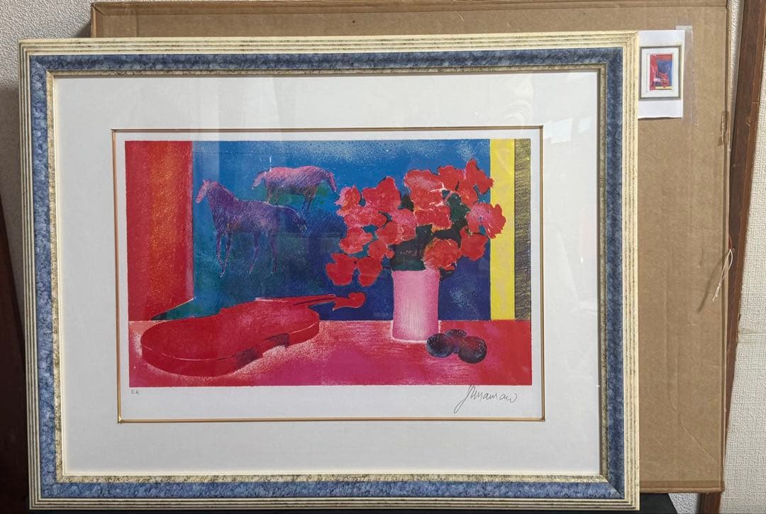 ポール・ギアマン 【赤い花とバイオリン】 リトグラフEA本人持ち限定版1026