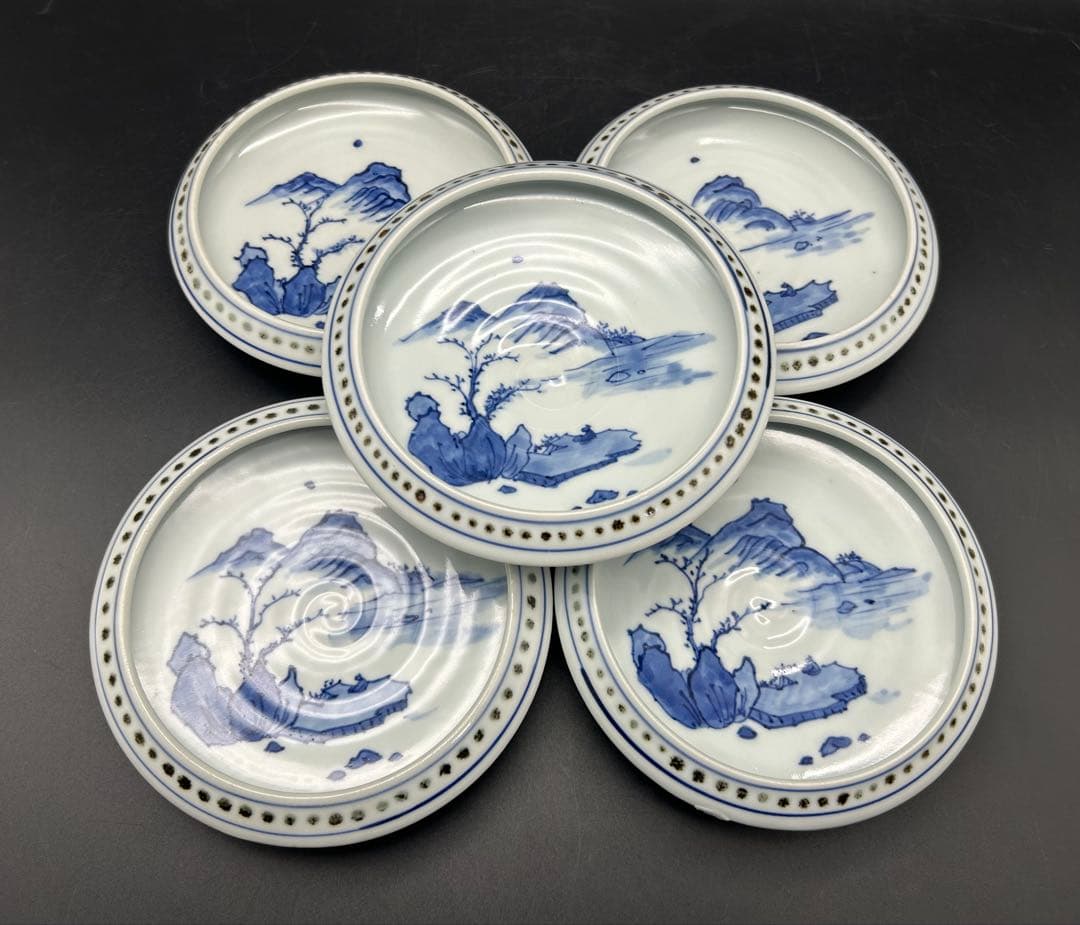 陶器　古余呂技窯　名工　川瀬順一　染付丸鉢　5枚