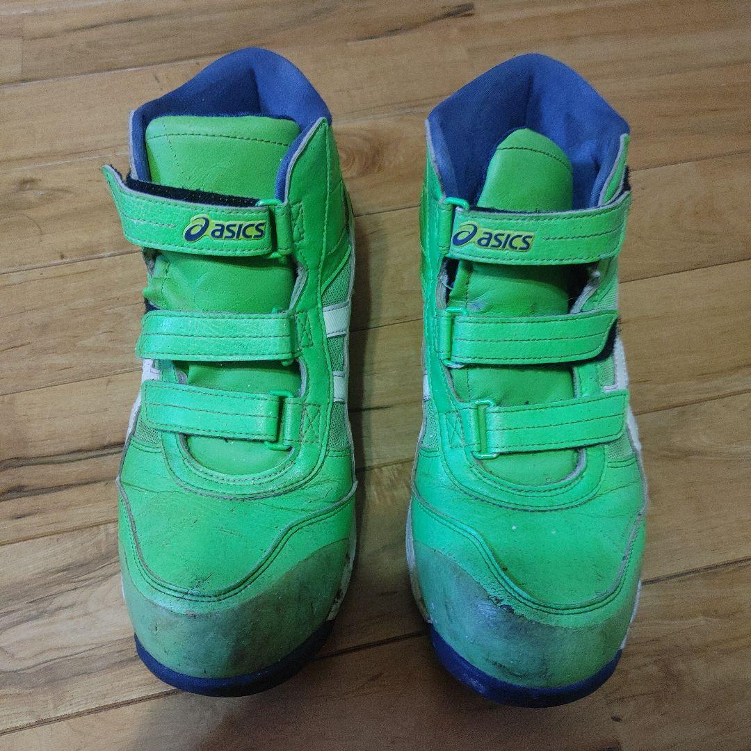 asics 緑色 ハイカット安全靴