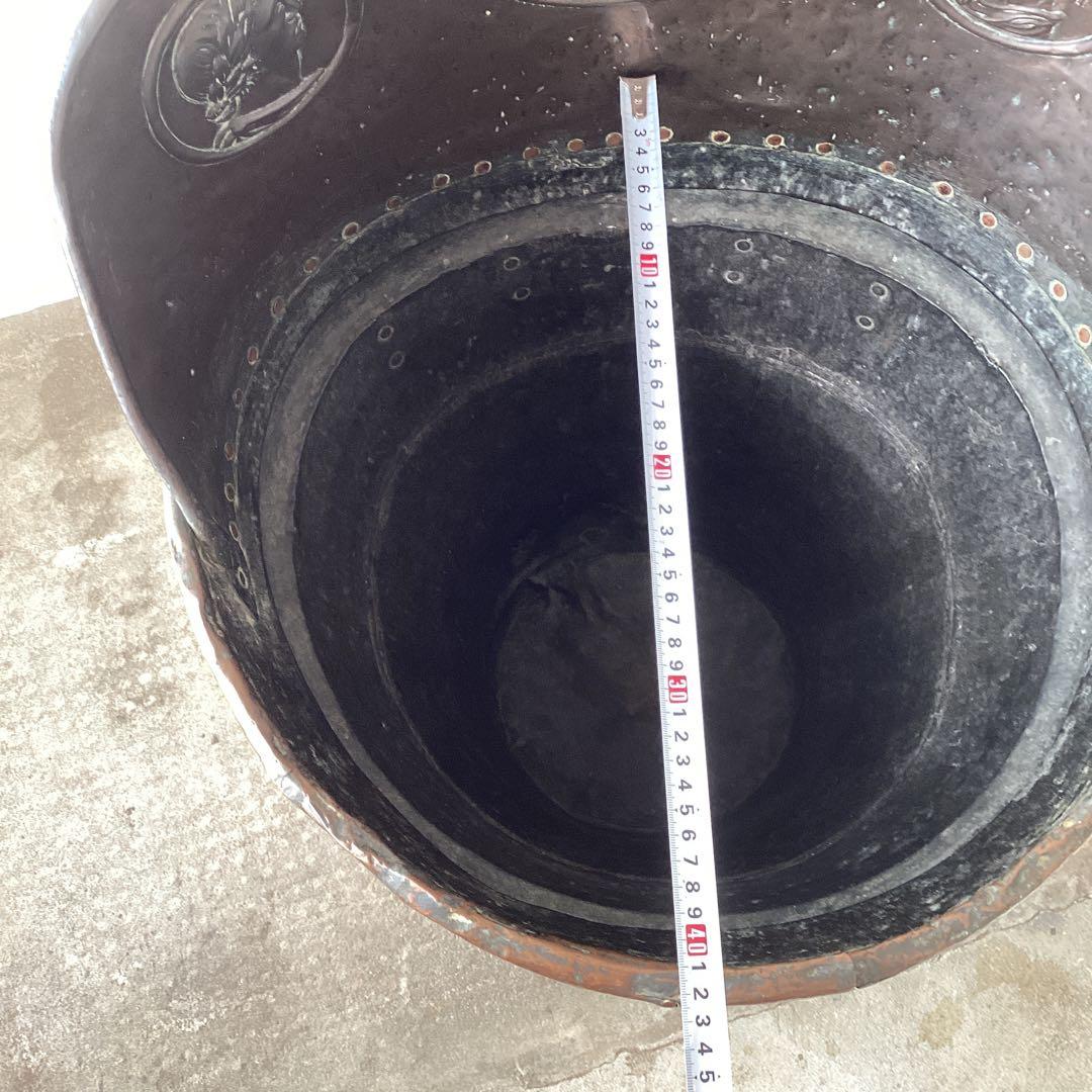 大きな銅製アンティークバケツ　傘立て　装飾レリーフ　Grape Hod フランス