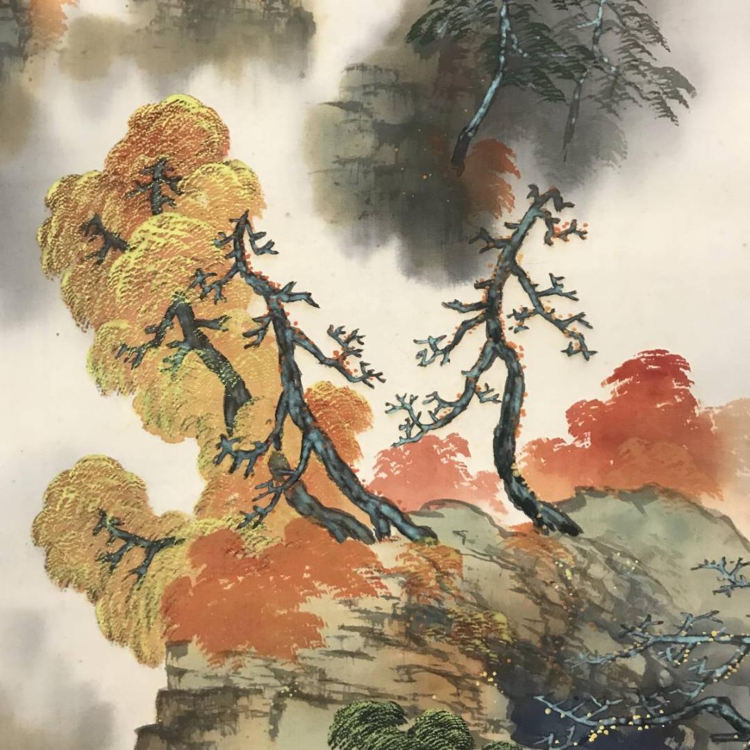 【真作】超遊/渓山秋景図/秋景山水図/山水図/掛軸/名家伝来/AB-769