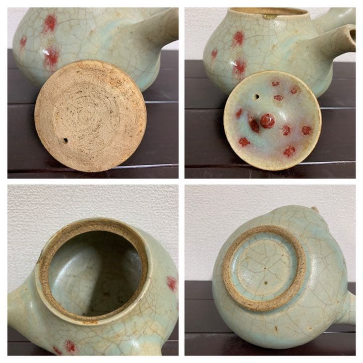 古美術　茶道具　青磁赤釉急須　時代物