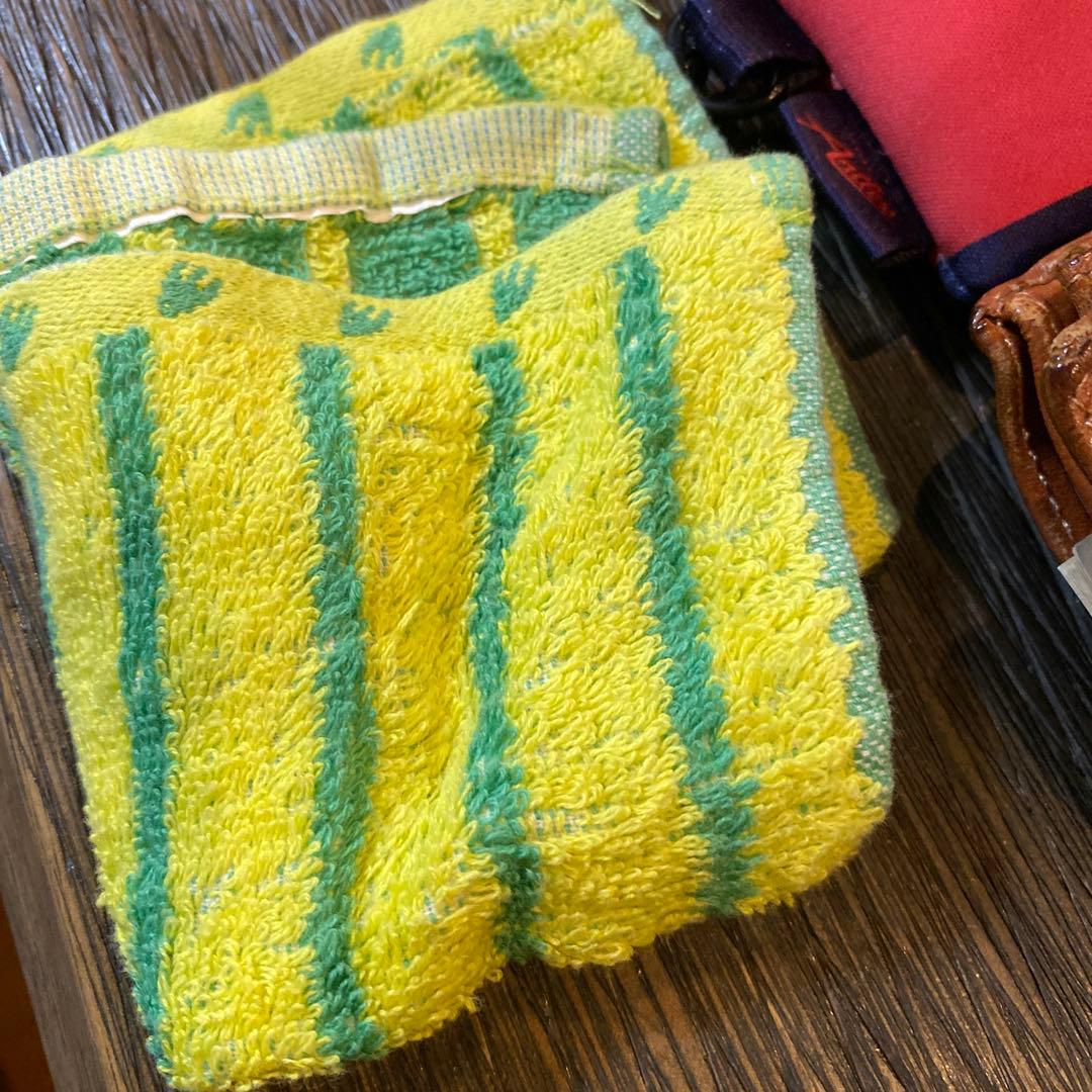 イエローグリーンストライプタオルハンカチ