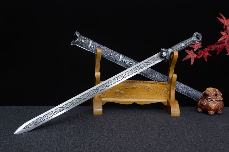 古兵器 武具　刀装具　日本刀　模造刀 居合刀 青隠環首幅刃唐剣