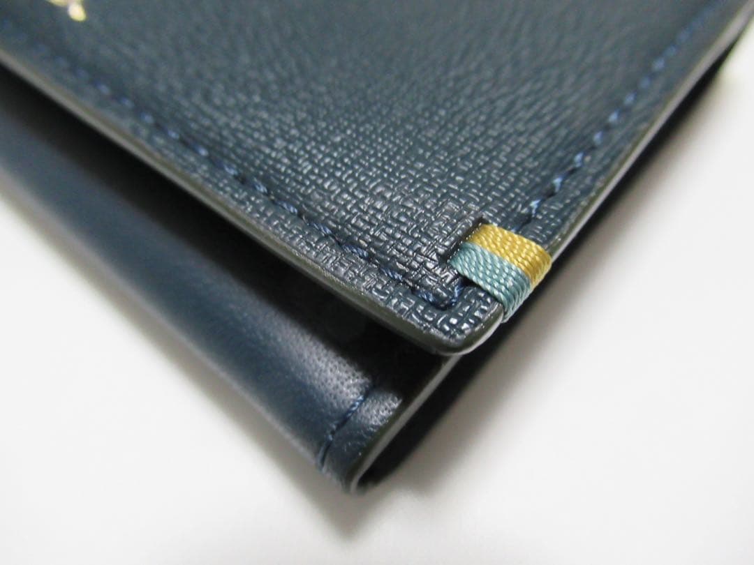 ポールスミス 新品！ハイライトステッチ牛革×床革名刺入れ カードケース 濃緑青