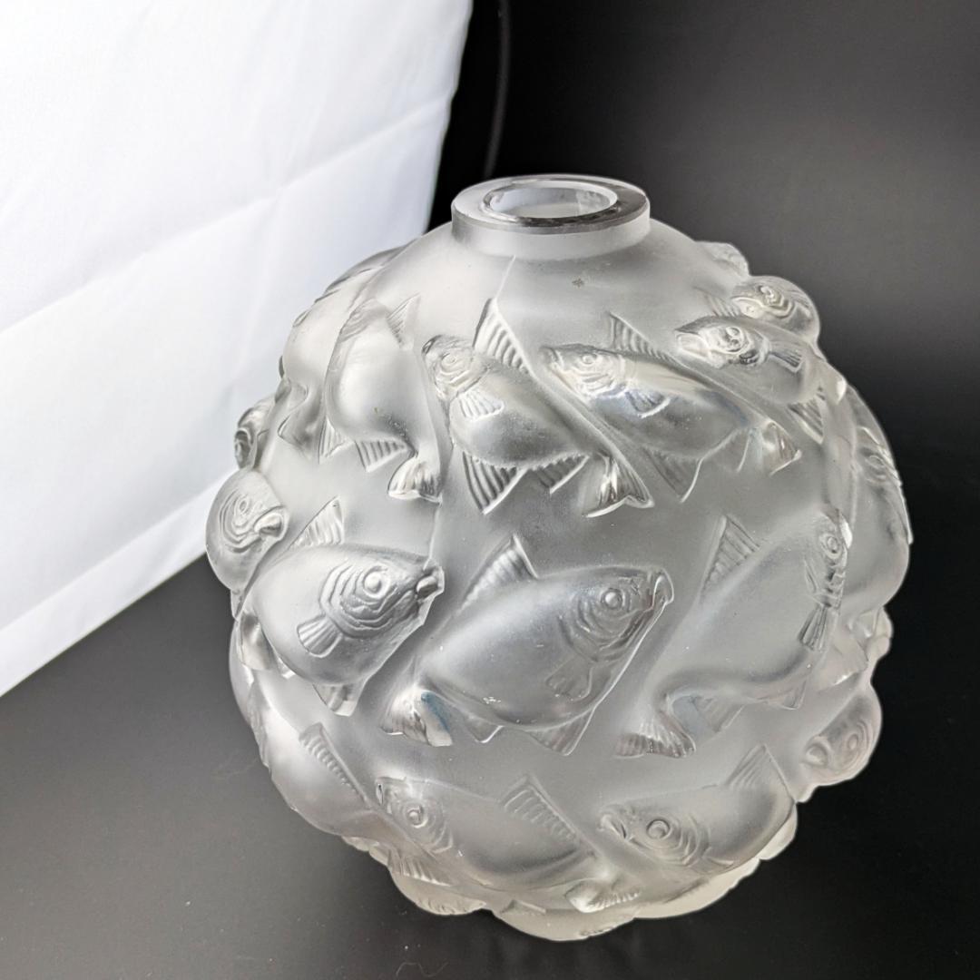 希少なアールデコ★ルネ・ラリック カマレ 魚群文球形花瓶フロスト14㎝