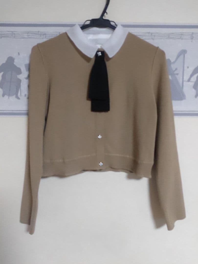 CELFORD デタッチャブル総針カーディガン 38　ボウタイ　リボン　ニット