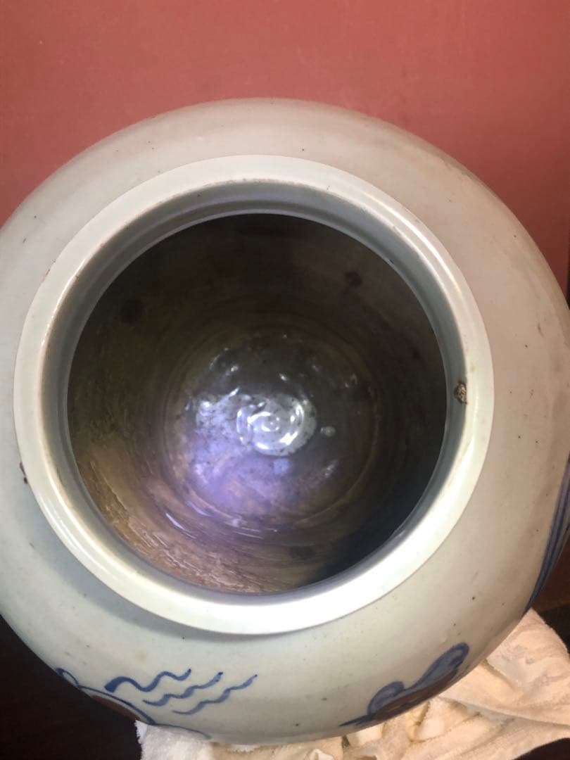 類品の少ない李朝辰砂染付鳳凰文大壷