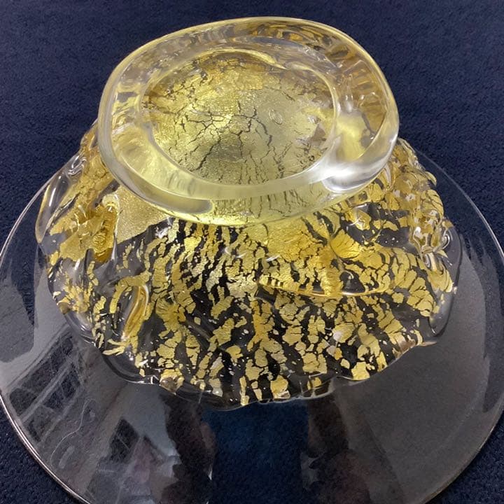 【チビ】宙吹ガラス「壱谷 旭 作」金彩 プレート(共箱)