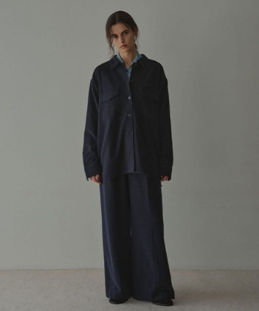 今期新品　ETRE TOKYO ウールツイルオーバーサイズシャツ　ネイビー