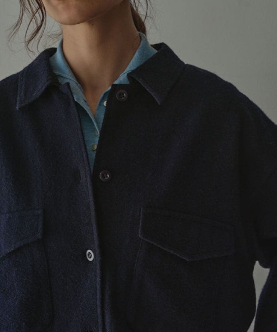 今期新品　ETRE TOKYO ウールツイルオーバーサイズシャツ　ネイビー