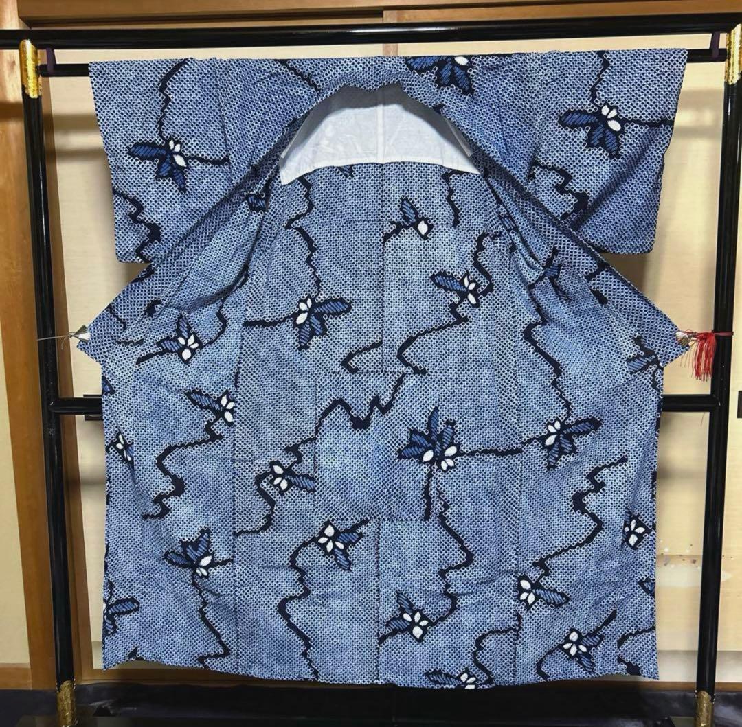 有松鳴海絞りフルセット4点高　美品綿浴衣+半幅帯+帯締め+帯揚げ