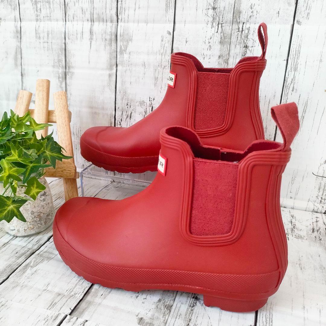 ほぼ未使用 ハンター HUNTER レインブーツ サイドゴア ショート丈 UK6