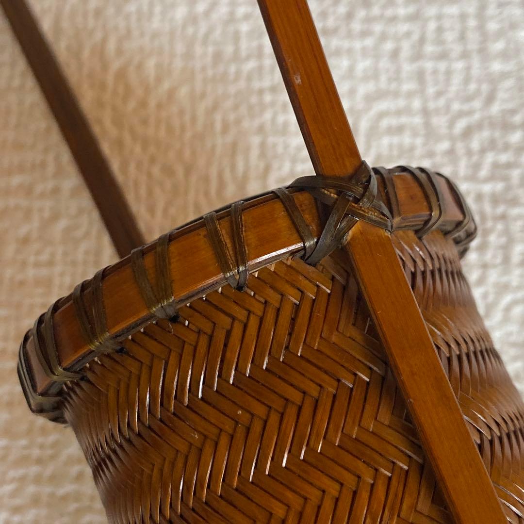 希少✨茶花　花入　竹細工　林真光　在銘　竹編手付　花籠　茶道具　華道具　花器