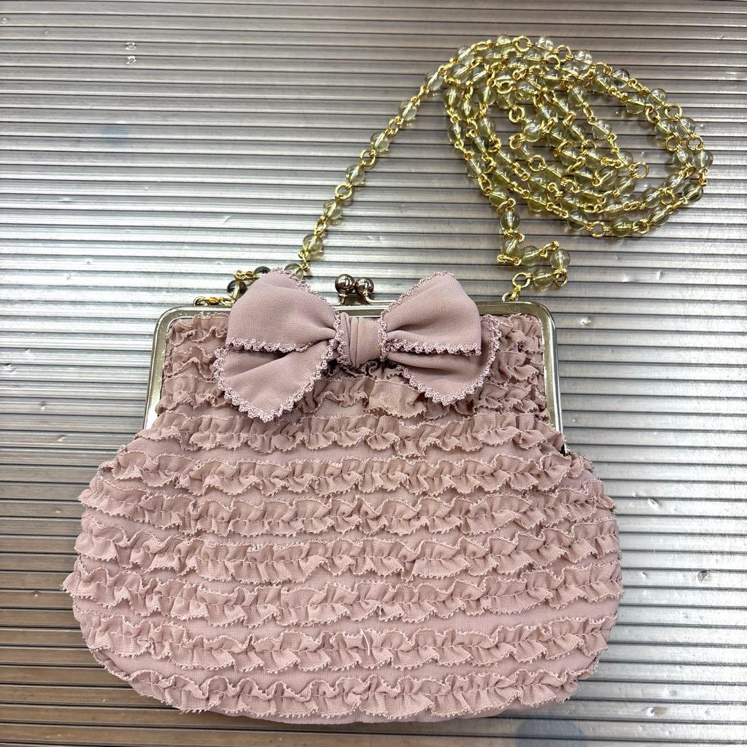 kazu☆カネコイサオ 総ピコフリルがま口ポシェット/ベージュバッグ2点