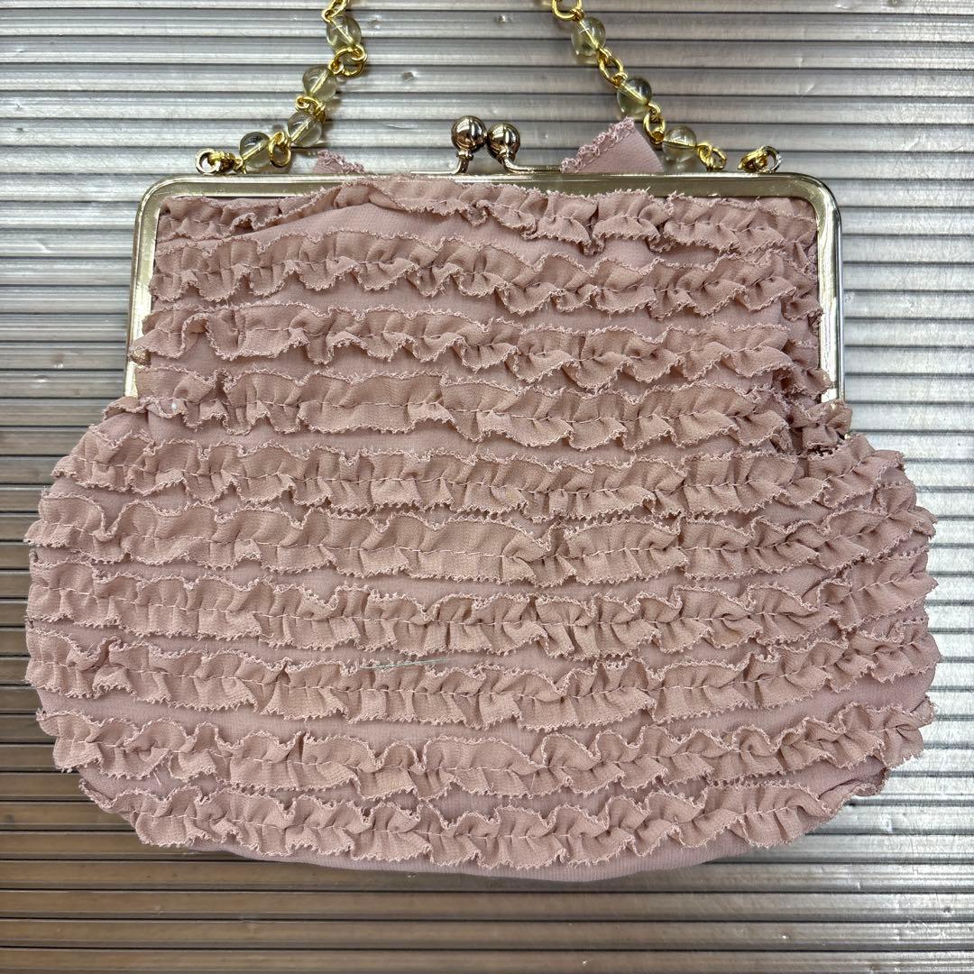 kazu☆カネコイサオ 総ピコフリルがま口ポシェット/ベージュバッグ2点