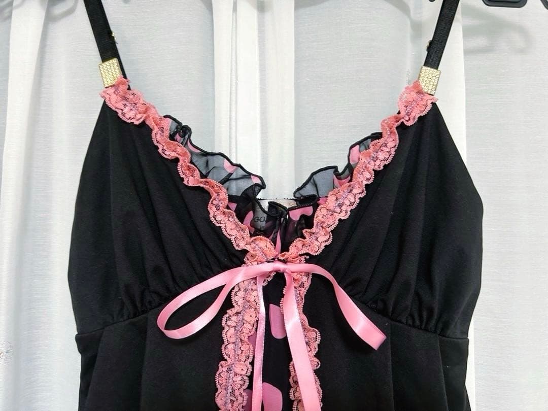 GOLDS♡初期デザイン♡ドット柄キャミトップス♡2点セット♡ブラック×ピンク