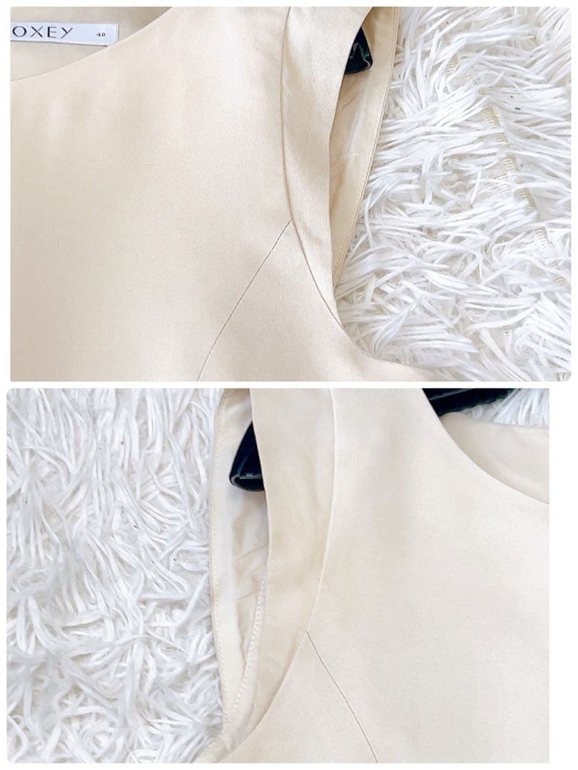 2段フレア✨FOXEY フォクシー シルク ワンピース ビーズ 40 ベージュ