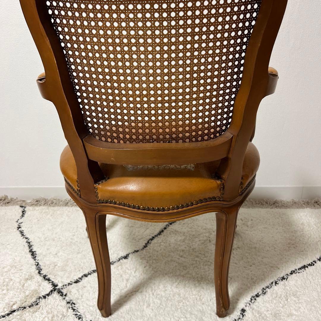 ヴィンテージ アンティーク レザー 猫脚 ラタンチェア 一点物