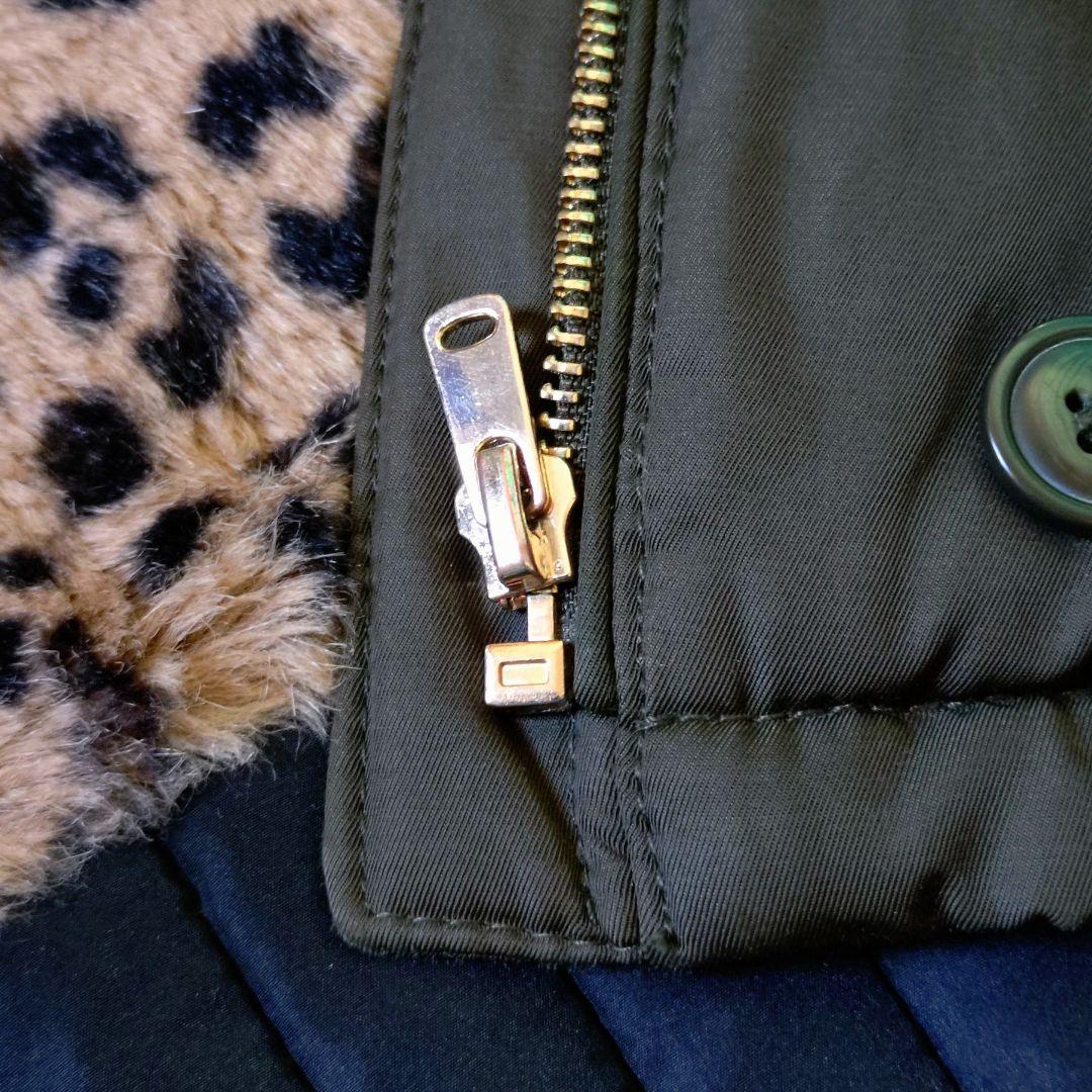 ZARA　フーデットファーコート　裏ボアレオパード　大きいサイズ　XL相当　美品