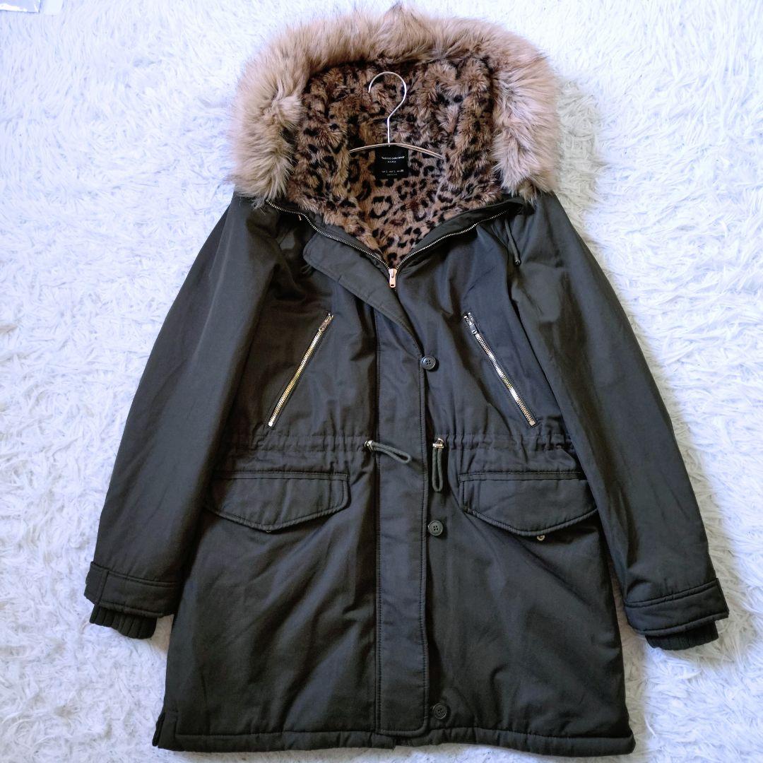 ZARA　フーデットファーコート　裏ボアレオパード　大きいサイズ　XL相当　美品
