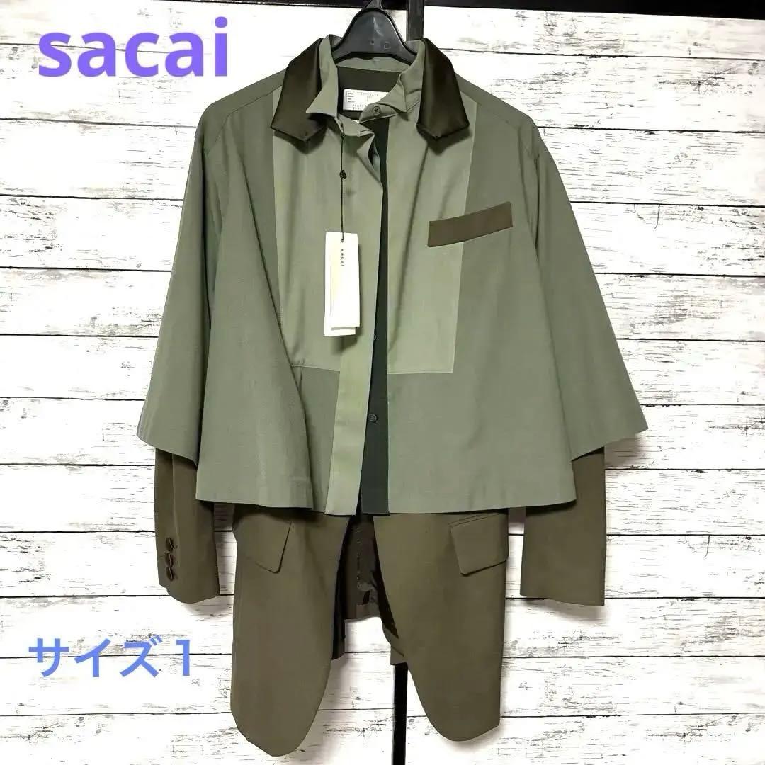 新品 sacai サカイ オリーブグリーン スーチングレイヤードジャケット
