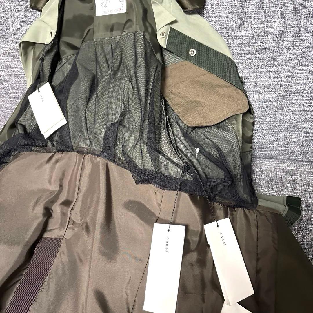 新品 sacai サカイ オリーブグリーン スーチングレイヤードジャケット
