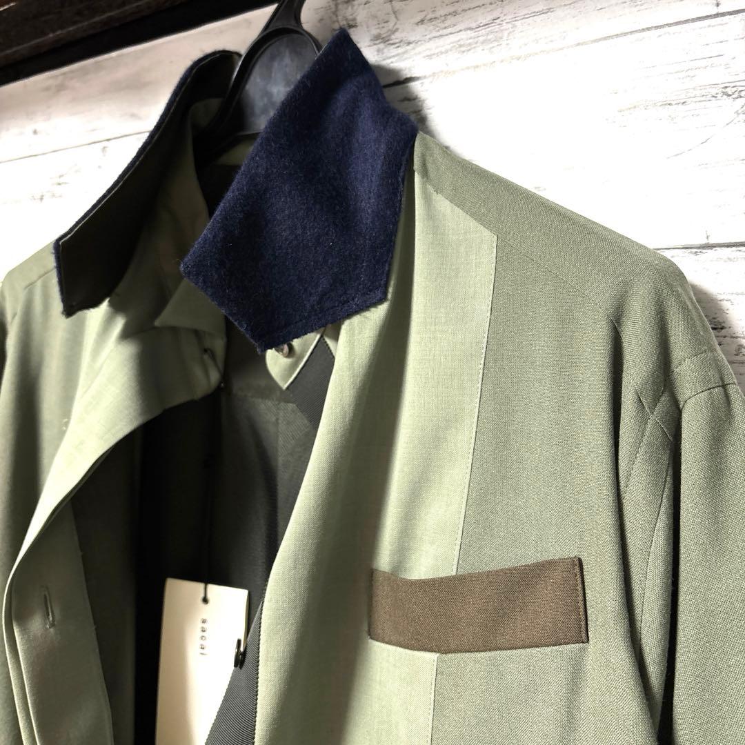 新品 sacai サカイ オリーブグリーン スーチングレイヤードジャケット