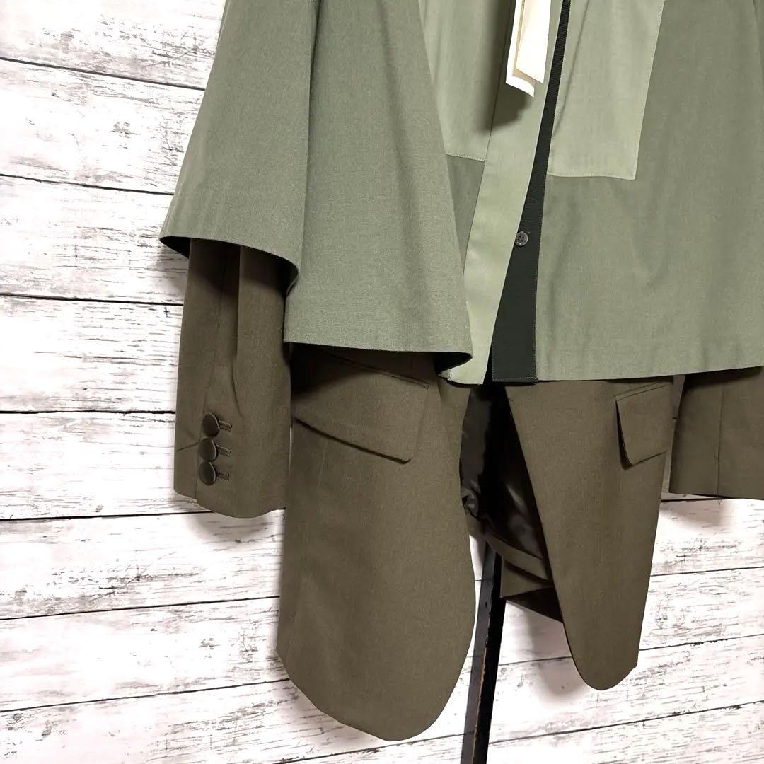 新品 sacai サカイ オリーブグリーン スーチングレイヤードジャケット
