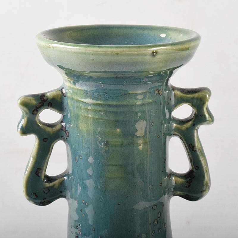 北大路魯山人作　織部焼　花文　耳付花瓶　黒田陶々庵極箱　M　R8680B