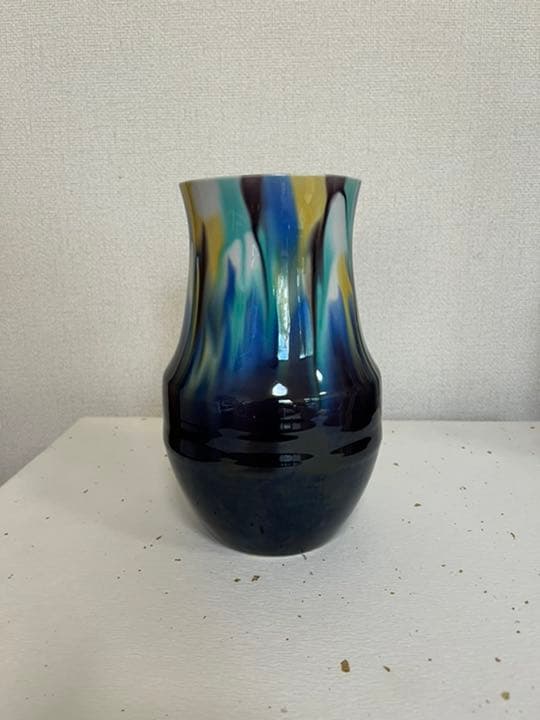 柳雨軒 三代 人間国宝 徳田八十吉  (正彦銘) 彩釉 花入 T93 21.5㎝