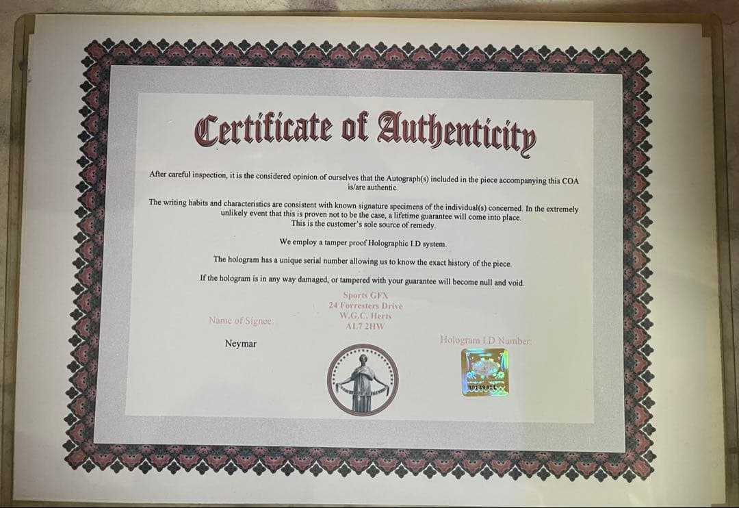 ネイマール選手　直筆サインパネル　ブラジル代表