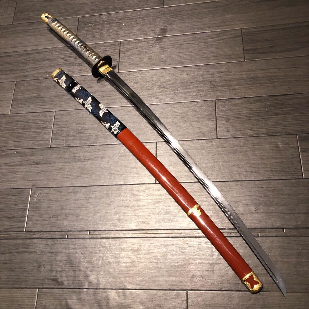 高級模造刀　居合刀　樋入り刀身　赤絹拵え　亜合金刀身