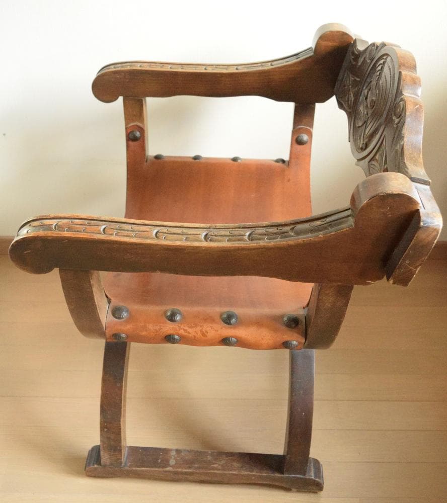 【ヴィンテージ】ダンテスカチェア サボナローラチェア 本革張り アンティーク家具