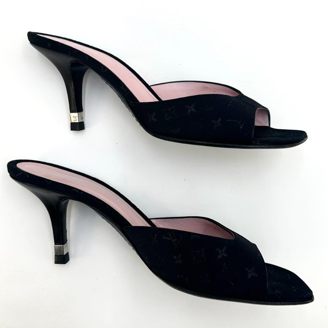 LOUIS VUITTON ミュール サンダル モノグラム LVロゴ ブラック