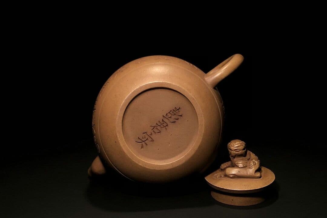 「双狮球壶」 彭君実 清代 紫泥急須  紫砂壷 茶壷 古玩  煎茶道具