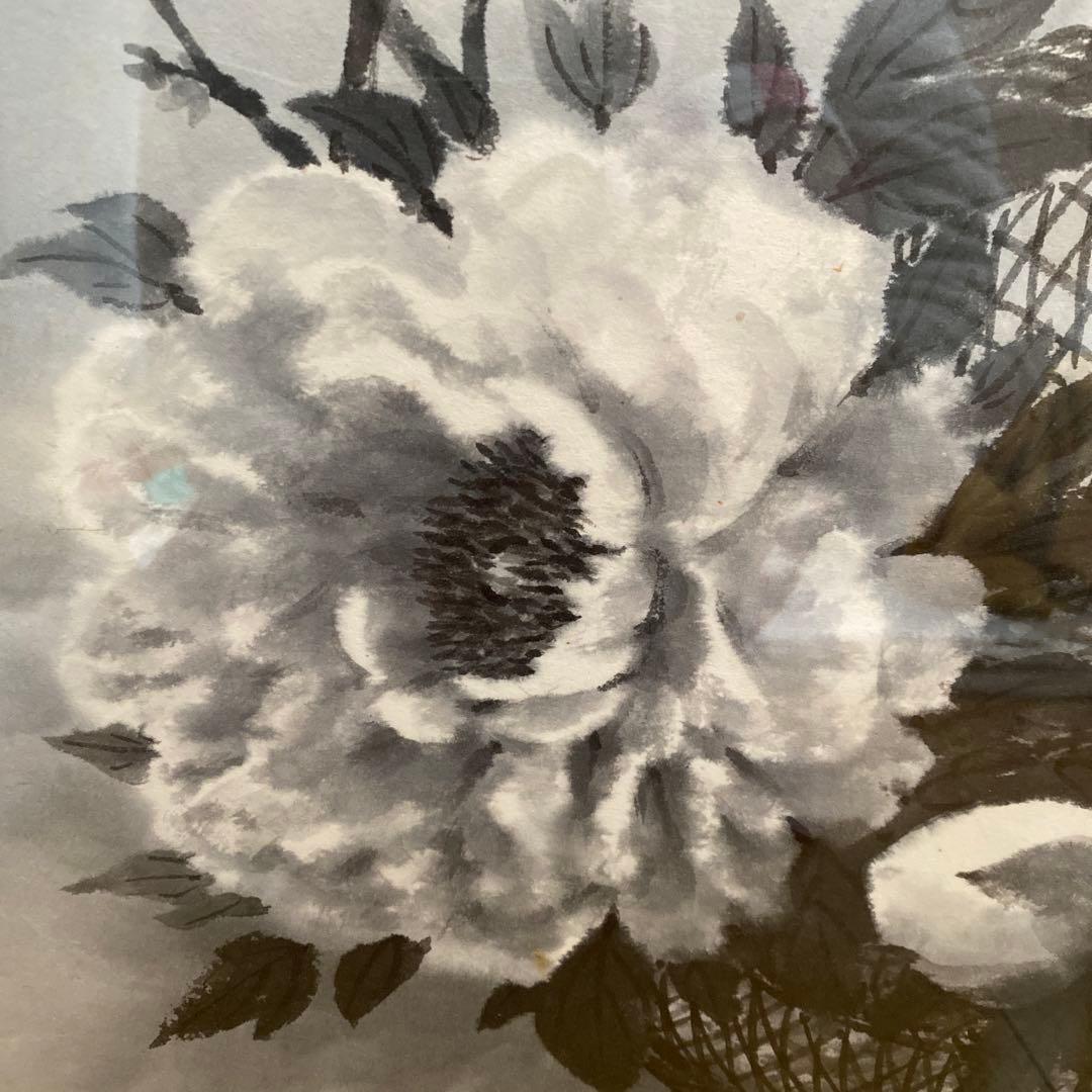 穐月明　籠の牡丹　日本画