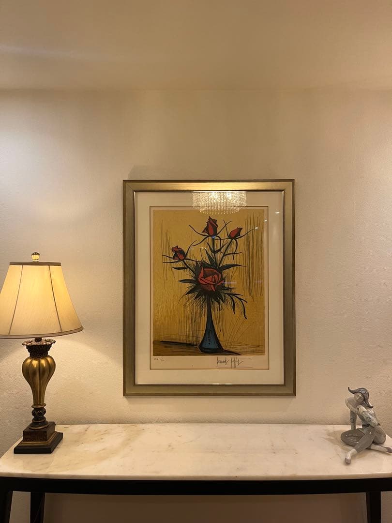 希少 ベルナール・ビュッフェ 赤いバラ サイン有