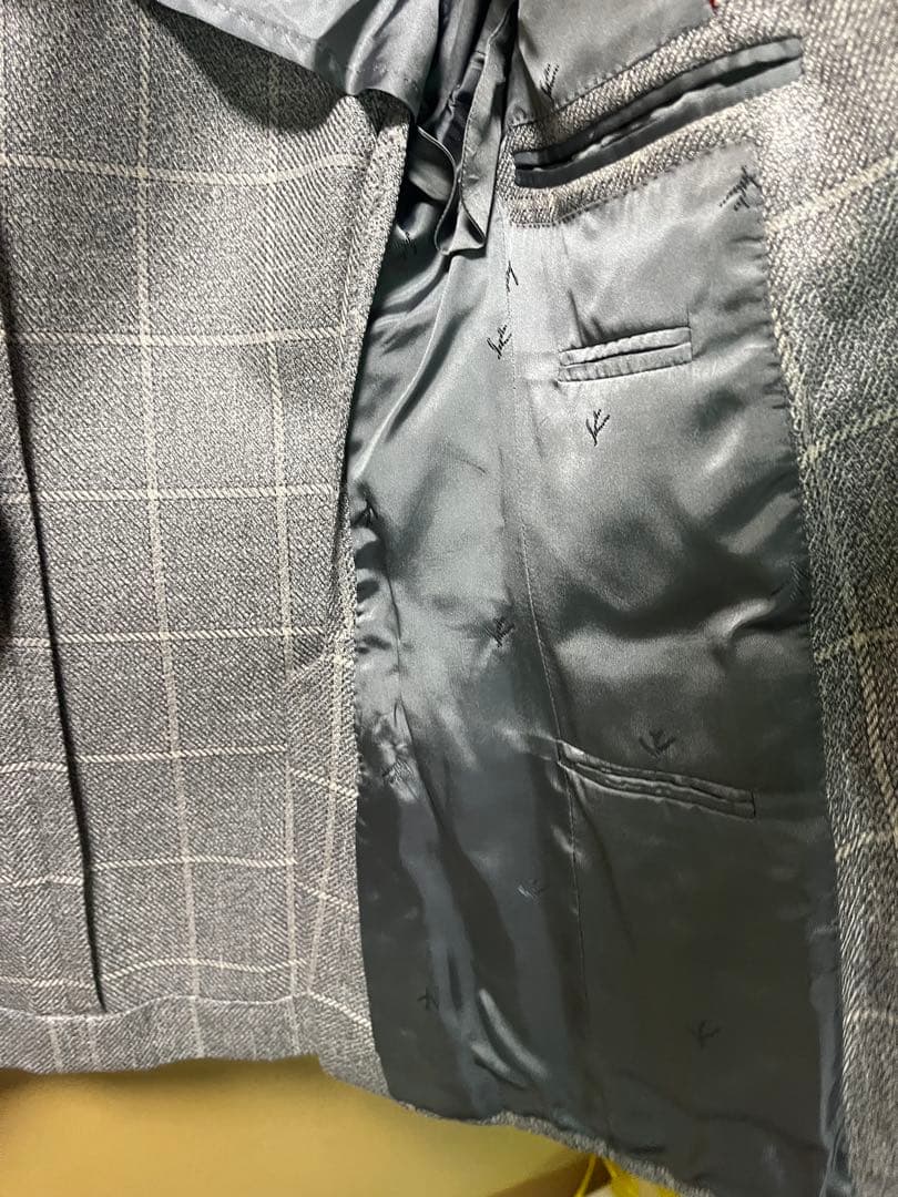 【美品】ISAIA イザイア　グレー　チェック　ビジネスジャケット　44 8C