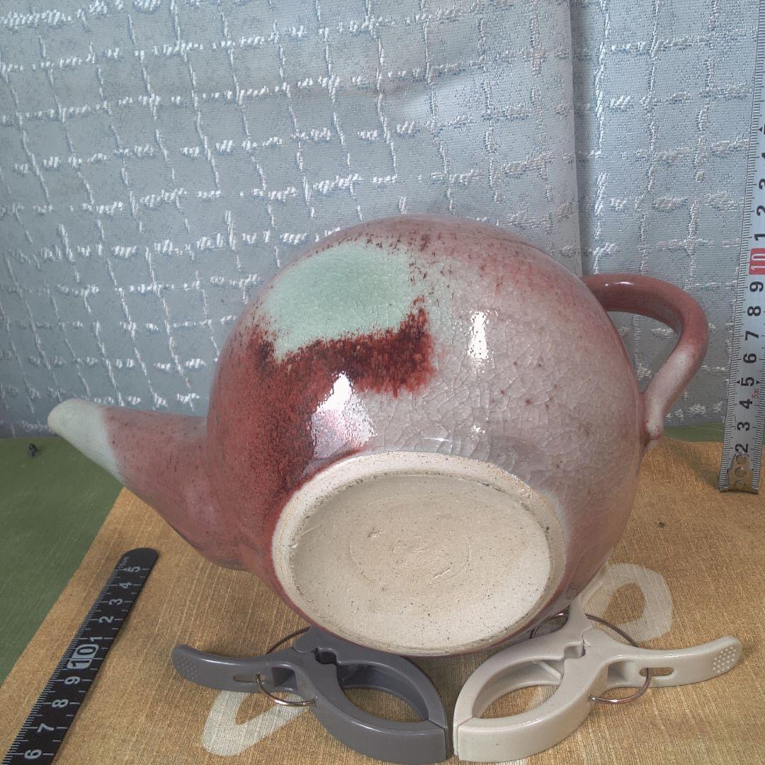 赤褐色 陶器製 急須 骨董 美術 アンティーク 辰砂？ 笠間焼？ 甚八？